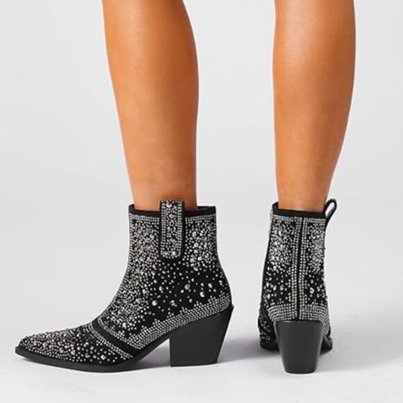Black Rhinetone Ankle Boots - Size 9.5 - Like New - Picture 5 of 7